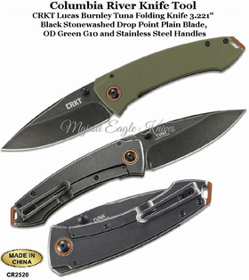 Columbia River Knife & Tool CR2520 CRKT Lucas Burnley Tuna Folding Knife 3.221" Black Stonewashed Drop Point Plain Blade, OD Green G10 and Stainless Steel Handles Columbia River Knife & Tool CR2520 CRKT Lucas Burnley Tuna Folding Knife 3.221" Black Stonewashed Drop Point Plain Blade, OD Green G10 and Stainless Steel Handles