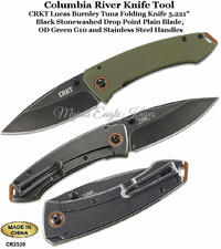 Columbia River Knife & Tool CR2520 CRKT Lucas Burnley Tuna Folding Knife 3.221" Black Stonewashed Drop Point Plain Blade, OD Green G10 and Stainless Steel Handles Columbia River Knife & Tool CR2520 CRKT Lucas Burnley Tuna Folding Knife 3.221" Black Stonewashed Drop Point Plain Blade, OD Green G10 and Stainless Steel Handles