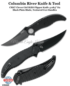 Columbia River Knife & Tool CR2640 CRKT Clever Girl IKBS Flipper Knife 4.084" D2 Black Plain Blade, Textured G10 Handles