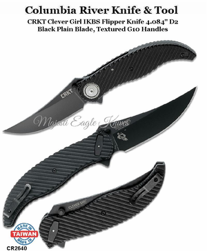 Columbia River Knife & Tool CR2640 CRKT Clever Girl IKBS Flipper Knife 4.084" D2 Black Plain Blade, Textured G10 Handles