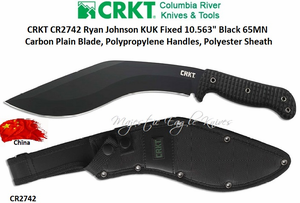 Columbia River Knife & Tool CR2742 CRKT Ryan Johnson KUK Fixed 10.563" Black 65MN Carbon Plain Blade, Polypropylene Handles, Polyester Sheath Columbia River Knife & Tool CR2742 CRKT Ryan Johnson KUK Fixed 10.563" Black 65MN Carbon Plain Blade, Polypropylene Handles, Polyester Sheath