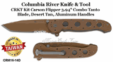 Columbia River Knife & Tool CRM16-14D CRKT Carson Flipper 3.94" Combo Tanto Plain Blade, Desert Tan, Aluminum Handled Pocket Knife