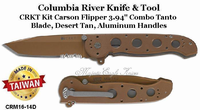 Columbia River Knife & Tool CRM16-14D CRKT Carson Flipper 3.94" Combo Tanto Plain Blade, Desert Tan, Aluminum Handled Pocket Knife Columbia River Knife & Tool CRM16-14D CRKT Carson Flipper 3.94" Combo Tanto Plain Blade, Desert Tan, Aluminum Handled Pocket Knife