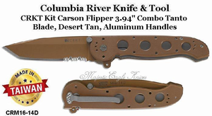 Columbia River Knife & Tool CRM16-14D CRKT Carson Flipper 3.94" Combo Tanto Plain Blade, Desert Tan, Aluminum Handled Pocket Knife