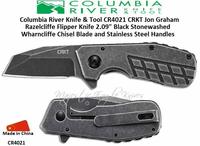 Columbia River Knife & Tool CR4021 Jon Graham Razelcliffe Flipper Knife 2.09" Black Stonewashed Wharncliffe Chisel Blade and Stainless Steel Handles Columbia River Knife & Tool CR4021 Jon Graham Razelcliffe Flipper Knife 2.09" Black Stonewashed Wharncliffe Chisel Blade and Stainless Steel Handles