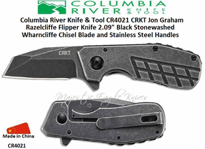Columbia River Knife & Tool CR4021 Jon Graham Razelcliffe Flipper Knife 2.09" Black Stonewashed Wharncliffe Chisel Blade and Stainless Steel Handles Columbia River Knife & Tool CR4021 Jon Graham Razelcliffe Flipper Knife 2.09" Black Stonewashed Wharncliffe Chisel Blade and Stainless Steel Handles