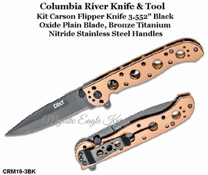 Columbia River Knife & Tool CRM16-03BK Kit Carson Flipper Knife 3.552" Black Oxide Plain Blade, Bronze Titanium Nitride Stainless Steel Handles Columbia River Knife & Tool CRM16-03BK Kit Carson Flipper Knife 3.552" Black Oxide Plain Blade, Bronze Titanium Nitride Stainless Steel Handles