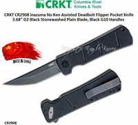 Columbia River Knife & Tool CR2908 CRKT Inazuma No Ken Assisted Deadbolt Flipper Pocket Knife 3.68" D2 Black Stonewashed Plain Blade, Black G10 Handles Columbia River Knife & Tool CR2908 CRKT Inazuma No Ken Assisted Deadbolt Flipper Pocket Knife 3.68" D2 Black Stonewashed Plain Blade, Black G10 Handles