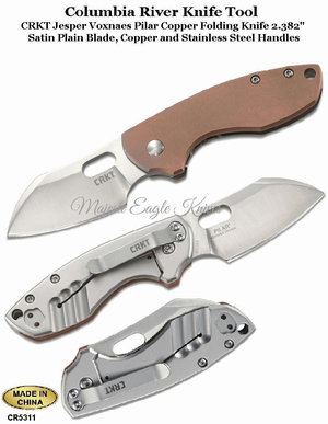 Columbia River Knife & Tool CR5311CU CRKT Jesper Voxnaes Pilar Copper Folding Knife 2.382" Satin Plain Blade, Copper and Stainless Steel Handles