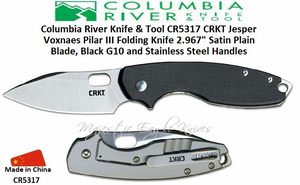 Columbia River Knife & Tool CR5317 Jesper Voxnaes Pilar III Flipper Knife 2.967" Satin Plain Blade, Black G10 and Stainless Steel Handles Columbia River Knife & Tool CR5317 Jesper Voxnaes Pilar III Flipper Knife 2.967" Satin Plain Blade, Black G10 and Stainless Steel Handles