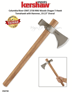 Columbia River Knife & Tool CR2730 CRKT RMJ Woods Chogan T-Hawk Tomahawk w/Hammer, 1055 Carbon Steel Blade 19-1/8" Overall Tennessee Hickory Handle