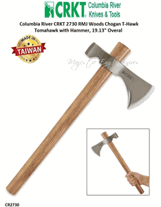 Columbia River Knife & Tool CR2730 CRKT RMJ Woods Chogan T-Hawk Tomahawk w/Hammer, 1055 Carbon Steel Blade 19-1/8" Overall Tennessee Hickory Handle Columbia River Knife & Tool CR2730 CRKT RMJ Woods Chogan T-Hawk Tomahawk w/Hammer, 1055 Carbon Steel Blade 19-1/8" Overall Tennessee Hickory Handle