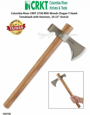 Columbia River Knife & Tool CR2730 CRKT RMJ Woods Chogan T-Hawk Tomahawk w/Hammer, 1055 Carbon Steel Blade 19-1/8" Overall Tennessee Hickory Handle Columbia River Knife & Tool CR2730 CRKT RMJ Woods Chogan T-Hawk Tomahawk w/Hammer, 1055 Carbon Steel Blade 19-1/8" Overall Tennessee Hickory Handle