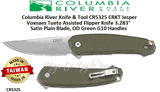 Columbia River Knife & Tool CR5325 Jesper Voxnaes Tueto Assisted Flipper Knife 3.283" Satin Plain Blade, OD Green G10 Handles