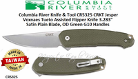 Columbia River Knife & Tool CR5325 Jesper Voxnaes Tueto Assisted Flipper Knife 3.283" Satin Plain Blade, OD Green G10 Handles Columbia River Knife & Tool CR5325 Jesper Voxnaes Tueto Assisted Flipper Knife 3.283" Satin Plain Blade, OD Green G10 Handles