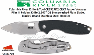 Columbia River Knife & Tool CR5317D2 Jesper Voxnaes Pilar III Flipper Knife 2.967" D2 Stonewashed Plain Blade, Black G10 and Stainless Steel Handles