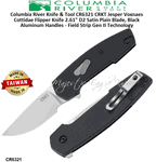 Columbia River Knife & Tool CR6321 Jesper Voxnaes Cottidae Flipper Knife 2.61" D2 Satin Plain Blade, Black Aluminum Handles - Field Strip Gen II Technology