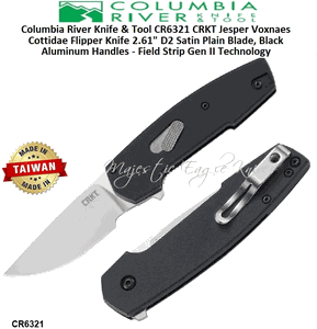 Columbia River Knife & Tool CR6321 Jesper Voxnaes Cottidae Flipper Knife 2.61" D2 Satin Plain Blade, Black Aluminum Handles - Field Strip Gen II Technology