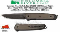 Columbia River Knife & Tool CR7091 Richard Rogers Cinco Flipper Knife 2.89" D2 Black Stonewashed Blade and Stainless Steel Handles with Tan G10 Inlays Columbia River Knife & Tool CR7091 Richard Rogers Cinco Flipper Knife 2.89" D2 Black Stonewashed Blade and Stainless Steel Handles with Tan G10 Inlays