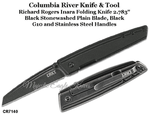 Columbia River Knife & Tool CR7140 Richard Rogers Inara Folding Knife 2.783" Black Stonewashed Plain Blade, Black G10 and Stainless Steel Handles