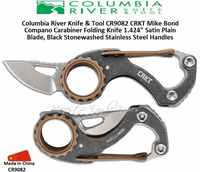 Columbia River Knife & Tool CR9082 Mike Bond Compano Carabiner Folding Knife 1.424" Satin Plain Blade, Black Stonewashed Stainless Steel Handles Columbia River Knife & Tool CR9082 Mike Bond Compano Carabiner Folding Knife 1.424" Satin Plain Blade, Black Stonewashed Stainless Steel Handles