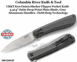 Columbia River Knife & Tool CRK350KXP CRKT Ken Onion Slacker Flipper Pocket Knife 3.324" Satin Drop Point Plain Blade, Gray Aluminum Handles - Field Strip Technology