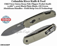 Columbia River Knife & Tool CRK542GKP CRKT Ken Onion Bona Fide Flipper Pocket Knife 3.586" 1.4116 Black Plain Blade, OD Green Aluminum Handles - Field Strip Gen II Technology Columbia River Knife & Tool CRK542GKP CRKT Ken Onion Bona Fide Flipper Pocket Knife 3.586" 1.4116 Black Plain Blade, OD Green Aluminum Handles - Field Strip Gen II Technology