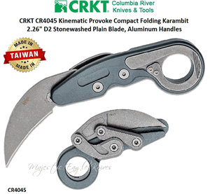 Columbia River Knife & Tool CR4045 CRKT Kinematic Provoke Compact Folding Karambit 2-1/4" D2 Stonewashed Plain Blade, Aluminum Handles
