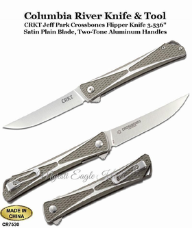 Columbia River Knife & Tool CR7530 CRKT Jeff Park Crossbones Flipper Knife 3.536" Satin Plain Blade, Two-Tone Aluminum Handles