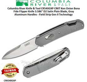 Columbia River Knife & Tool CRK540GXP Ken Onion Bona Fide Flipper Knife 3.586" D2 Satin Plain Blade, Gray Aluminum Handles - Field Strip Gen II Technology