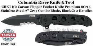 Columbia River Knife & Tool CRM21-12G CRKT Kit Carson Flipper 3" Gray Combo Blade, Black G10 Handles