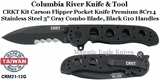 Columbia River Knife & Tool CRM21-12G CRKT Kit Carson Flipper 3" Gray Combo Blade, Black G10 Handles