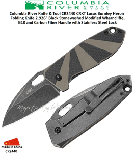 Columbia River Knives CR2440 CRKT Lucas Burnley Heron Folding Knife 2.926" Black Stonewashed Modified Wharncliffe, Plain Blade G10 & Carbon Fiber Handle with Stainless Steel Lock