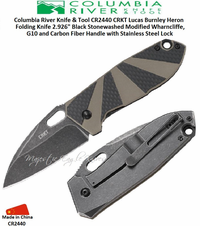 Columbia River Knives CR2440 CRKT Lucas Burnley Heron Folding Knife 2.926" Black Stonewashed Modified Wharncliffe, Plain Blade G10 & Carbon Fiber Handle with Stainless Steel Lock Columbia River Knives CR2440 CRKT Lucas Burnley Heron Folding Knife 2.926" Black Stonewashed Modified Wharncliffe, Plain Blade G10 & Carbon Fiber Handle with Stainless Steel Lock