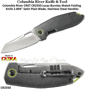 Columbia River Knives CR2550 CRKT Lucas Burnley Sketch Folding Knife 2.894" Satin Plain Blade, Stainless Steel Handles