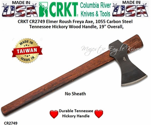 Columbia River Knives CR2749 CRKT Elmer Roush Freya Axe, 1055 Carbon Steel Tennessee Hickory Wood Handle, 19" Overall, No Sheath Columbia River Knives CR2749 CRKT Elmer Roush Freya Axe, 1055 Carbon Steel Tennessee Hickory Wood Handle, 19" Overall, No Sheath