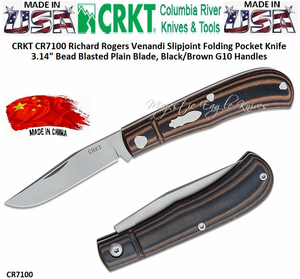 Columbia River Knives CR7100 CRKT Richard Rogers Venandi Slipjoint Folding Pocket Knife 3.14" Bead Blasted Plain Blade, Black/Brown G10 Handles