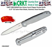 Columbia River Knives CRK230XXP CRKT Ken Onion Facet Flipper Pocket Knife 3.37" D2 Satin Plain Blade, Stainless Steel Handles Columbia River Knives CRK230XXP CRKT Ken Onion Facet Flipper Pocket Knife 3.37" D2 Satin Plain Blade, Stainless Steel Handles