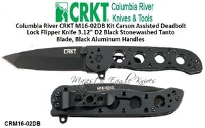 Columbia River Knives CRM16-02DB CRKT Kit Carson Assisted Deadbolt Lock Flipper Pocket Knife 3.12" D2 Black Stonewashed Tanto Plain Blade, Black Aluminum Handles