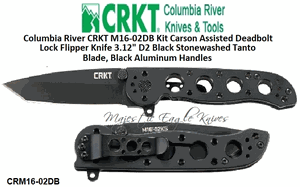 Columbia River Knives CRM16-02DB CRKT Kit Carson Assisted Deadbolt Lock Flipper Pocket Knife 3.12" D2 Black Stonewashed Tanto Plain Blade, Black Aluminum Handles