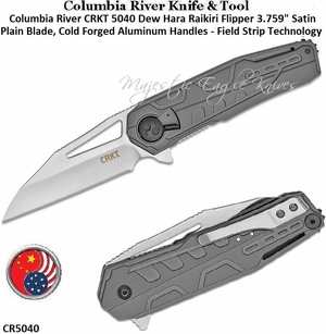 Columbia River Knives River CR5040 CRKT Dew Hara Raikiri Flipper 3.759" Satin Plain Blade, Cold Forged Aluminum Handles - Field Strip Technology