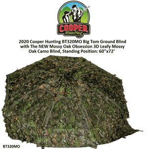 Cooper Hunting 2020 Cooper BT320MO Big Tom Ground Blind with The NEW Mossy Oak Obsession 3D Leafy Mossy Oak Camo Blind, Standing Position: 60"x72"