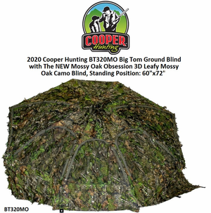 Cooper Hunting 2020 Cooper BT320MO Big Tom Ground Blind with The NEW Mossy Oak Obsession 3D Leafy Mossy Oak Camo Blind, Standing Position: 60"x72" Cooper Hunting 2020 Cooper BT320MO Big Tom Ground Blind with The NEW Mossy Oak Obsession 3D Leafy Mossy Oak Camo Blind, Standing Position: 60"x72"