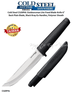 Cold Steel Knives CS20PHL Outdoorsman Lite Fixed Blade Knife 6" Straight Back Plain Blade, Black Kray-Ex Handles, Polymer Sheath  