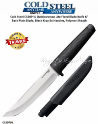 Cold Steel Knives CS20PHL Outdoorsman Lite Fixed Blade Knife 6" Straight Back Plain Blade, Black Kray-Ex Handles, Polymer Sheath  