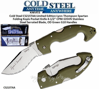 CS21STAA Limited Edition Lynn Thompson Spartan Folding Kopis Pocket Knife 4-1/2" CPM-S35VN Stainless Steel Serrated Blade, OD Green G10 Handles