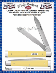 W.R. Case & Sons Cutlery CaseXX CA81087 Yellow Synthetic Handle Baby Doc Pocket Knife 2-7/8" Closed 2" Spear Point Stainless Steel Plain Blade