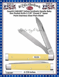 W.R. Case & Sons Cutlery CaseXX CA81087 Yellow Synthetic Handle Baby Doc Pocket Knife 2-7/8" Closed 2" Spear Point Stainless Steel Plain Blade