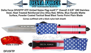 Delta Force DFUSFTP United States Flag Motif OTF Tanto Point Automatic Pocket Knife 9" Overall 3-1/2" 440 Stainless Steel Satin Plain Blade 