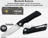 Bestech Knives BG13A-1 Bestech Paladin Flipper Knife 3.62" D2 Two-Tone Satin/Stonewashed Blade, Black G10 Handle Knife
